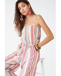 Forever 21 Striped Tube Jumpsuit , Pink/multi