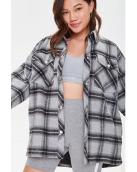 Forever 21 Plaid Button-front Shacket - Grey