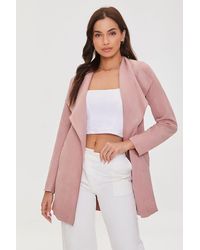 Forever 21 Women Belted Faux Suede Wrap Jacket - Pink