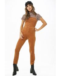 Forever 21 Button-down Corduroy Jumpsuit , Camel - Brown