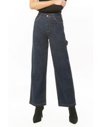 Forever 21 Wide Leg Contrast Stitch Jeans Dark Denim In Blue Lyst
