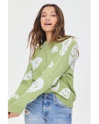 Forever 21 Happy Face Graphic Sweater - Green