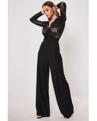 Missguided Lace Wide-leg Jumpsuit At , Black