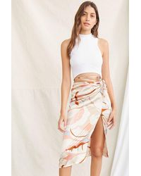 Forever 21 Leaf Print Wraparound Self-tie Skirt - Multicolour
