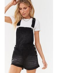 Forever 21 Faded Denim Overall Shorts , Black
