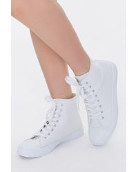 Forever 21 Lace-up High-top Sneakers - White