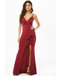 Forever 21 Surplice Maxi Slit Dress , Burgundy - Red