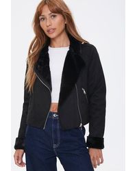 Forever 21 Faux Fur-trim Moto Jacket - Black