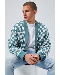 Forever 21 Men Checkered Cardigan Sweater - Green