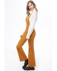 Forever 21 Plunging Corduroy Overalls , Camel - Multicolor