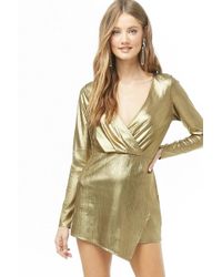 Forever 21 Metallic Surplice Romper , Gold