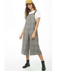 Forever 21 Women's Glen Check Tweed Culotte Overalls - Multicolour