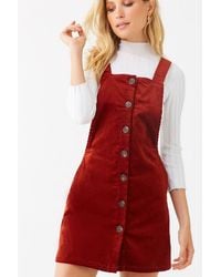 Forever 21 Corduroy Pinafore Dress , Camel - Red