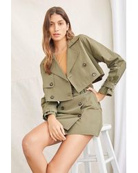 Forever 21 Cropped Trench Jacket & Skirt Set - Green