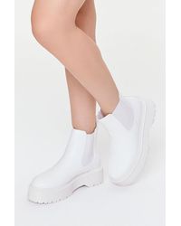 Forever 21 Platform Lug-sole Chelsea Booties - White