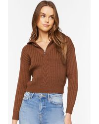 Forever 21 Women Ribbed Half-zip Sweater - Brown