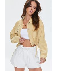 Forever 21 Women Cropped Drawstring Twill Jacket - Multicolor