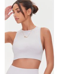 Forever 21 Women Ribbed Knit Cropped Tank Top - Metallic