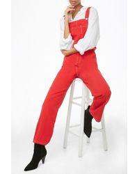 Forever 21 Contrast-stitch Denim Overalls , Red