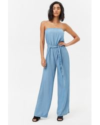 Forever 21 Strapless Chambray Jumpsuit , Light Denim - Blue