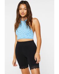 lace trim solid biker shorts