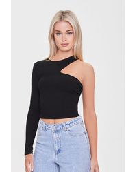 Forever 21 One-sleeve Cutout Crop Top - Black