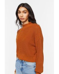 Forever 21 Women Pointelle Mock Neck Sweater - Orange
