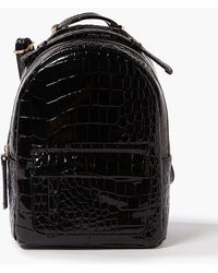 Forever 21 Women Faux Croc Leather Backpack - Black