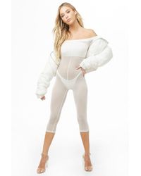 Forever 21 Sheer Mesh Jumpsuit , Ivory - White