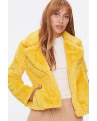Forever 21 Faux Fur Open-front Jacket - Yellow