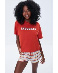 Forever 21 Indoorsy Tee & Shorts Pyjama Set - Red