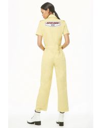 Forever 21 Patch Graphic Utility Jumpsuit , Yellow/red