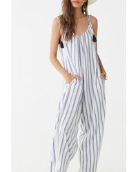 Forever 21 Striped V-neck Jumpsuit , Ivory/blue