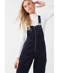 Forever 21 Corduroy Zip-front Overalls , Navy - Blue