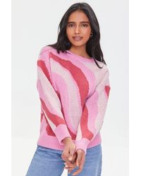Forever 21 Abstract Print Drop-sleeve Sweater - Pink