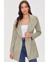 Forever 21 Women Belted Faux Suede Wrap Jacket - Green