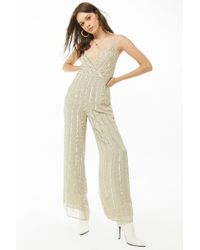 Forever 21 Sequin & Beaded Cami Jumpsuit , Champagne/silver - Metallic