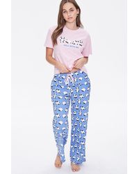Forever 21 Roll With Me Tee & Pyjama Pants Set - Blue