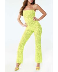 Forever 21 Sheer Lace Jumpsuit , Neon Green - Yellow
