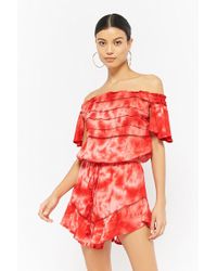 Forever 21 Tuta corta a motivo tie-dye – Firmata Boho Me - Rosso