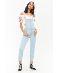 Forever 21 Salopette boutonnée en jean - Bleu