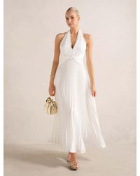 Forever New - Natasha Pleated Satin Halter Maxi Dress - Lyst