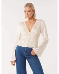 Forever New - Clover Lace Trim Satin Blouse - Lyst