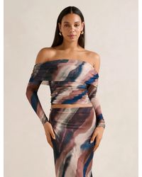 Forever New - Kaia Ruched Mesh Bardot Top - Lyst