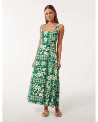 Forever New - Tori Square-Neck Linen Midi Dress - Lyst