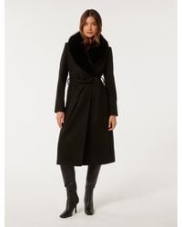 Forever New - Monica Faux Fur Collar Wrap Coat - Lyst
