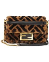 Fendi - Shearling Vitello Dolce Macro Ff 1974 Mini Baguette Shoulder Bag - Lyst
