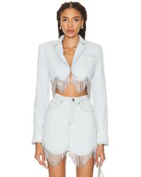 Area - Scalloped Crystal Cropped Denim Jacket - Lyst