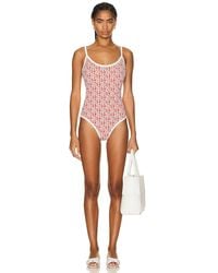 Moncler - Logo Print Scoop Neck One Piece Swimsuit - Lyst