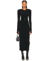 Norma Kamali - Long Sleeve Shoulder Pad Side Slit Gown - Lyst